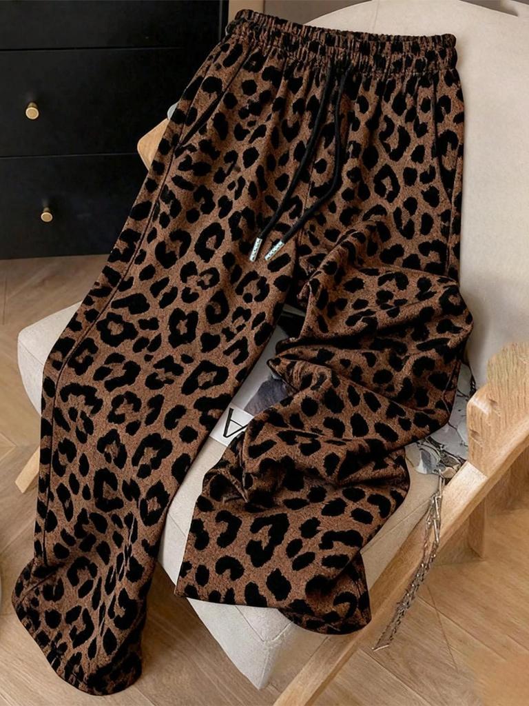 2026 Trendy Leopard Print Wide-Leg Pants: European & American Style, Spring/Summer, Korean-Inspired, Women's Casual Slimming Fit