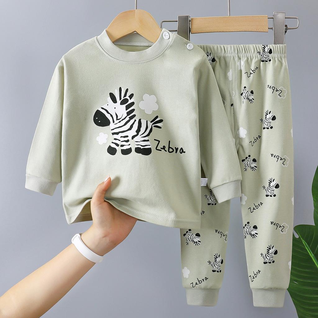 Kids Cotton Thermal Underwear Set Boys Girls Autumn Pajamas Home Wear Long Sleeve Top And Pants Baby Warm Base Layer