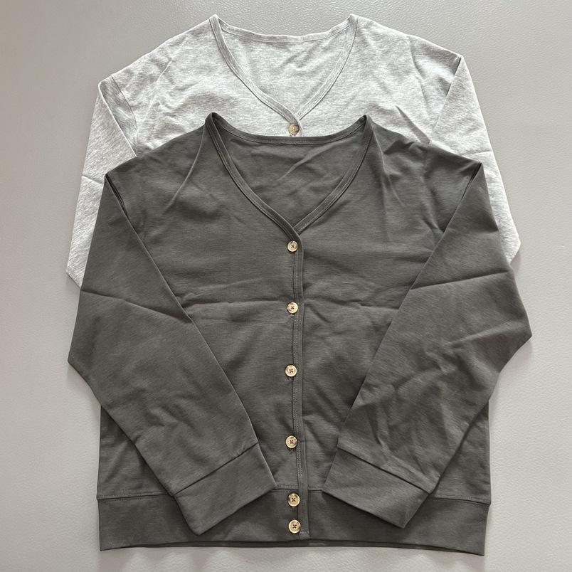 Women's V-Neck Cardigan: Minimalist Japanese Commuting Style, Long Sleeve Cotton Knitwear for Spring