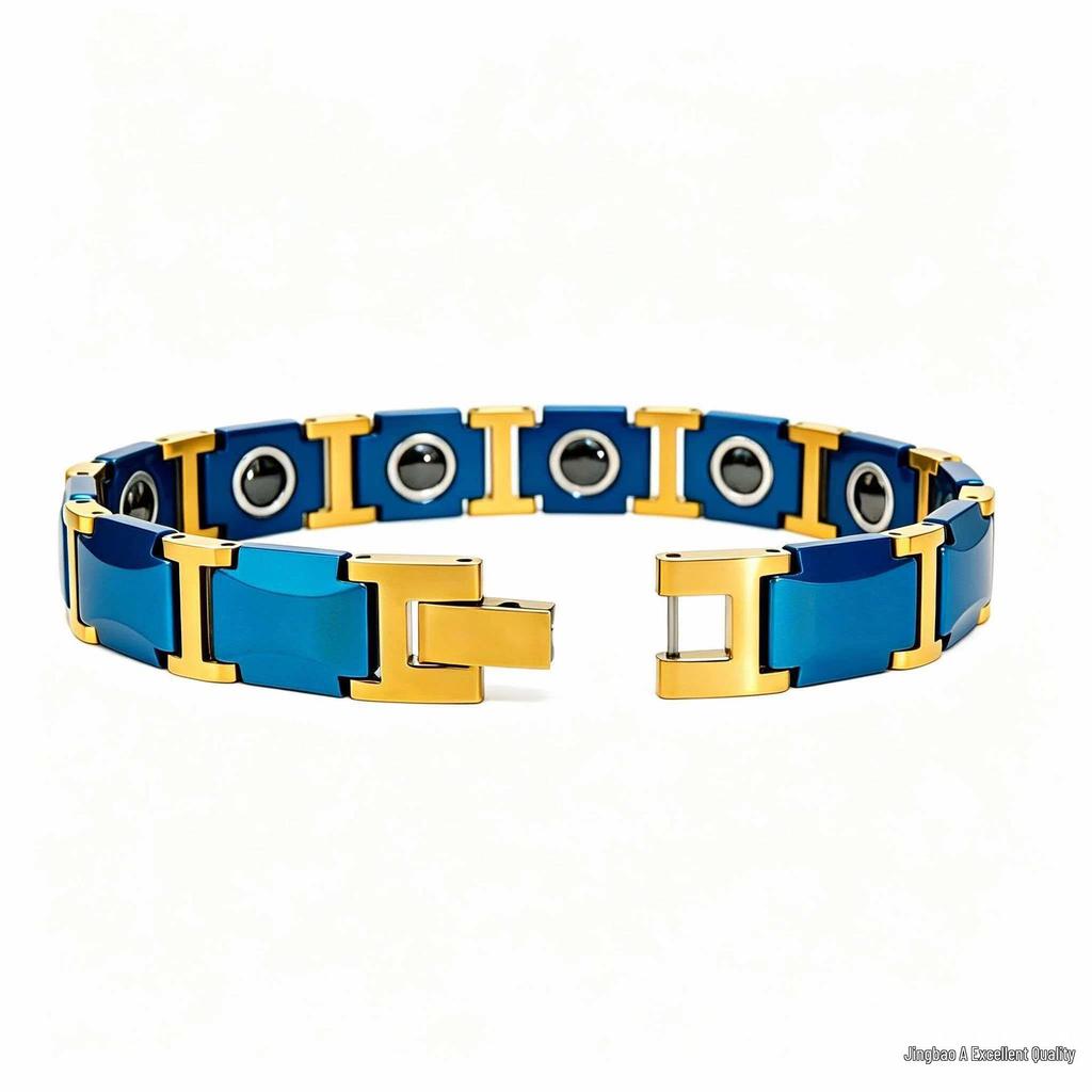 Ceramic Magnetic Men's Bracelet with Double Crescent Design - Multi-Color Electroplated Style