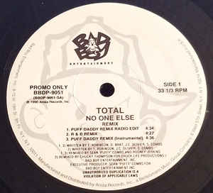 

12inch Record TOTAL No One Else Remix BBDP9051 Bad Boy Enterta 1996 US SoulFunk Used