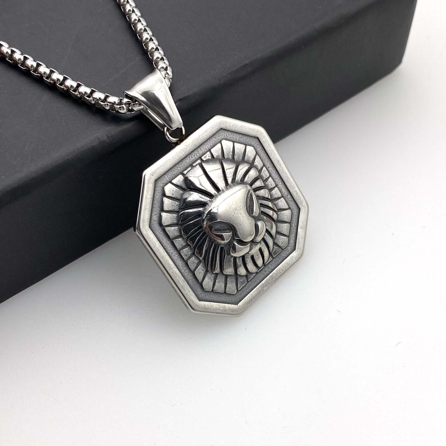 Ожерелье Ретро Шестигранная Голова Льва Модный Хип-хоп Панк Подвеска 50CM(Necklace Size)