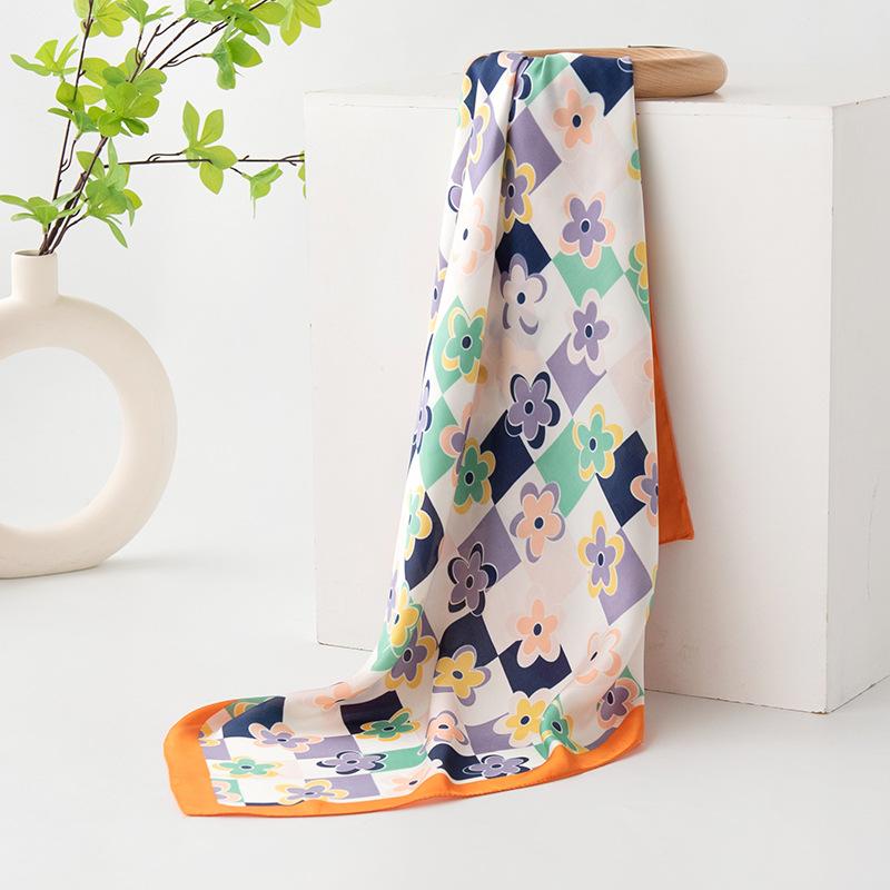 

Геометрический цветок маленький квадратный шарф женский свежий и милый профессиональный стиль темпераментный шарф модная цветовая гамма имитация шелка шарф головной платок 70cm*70cm