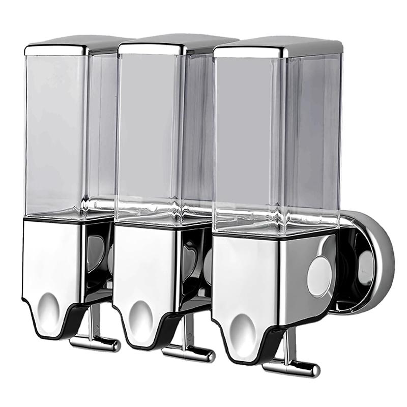 

A25F-3In1 Chamber Wall Mounted Bathroom Shower Pump Dispenser And Organizer,Holds Shampoo, Shower Gel, For Bathroom Hotel прозрачный белый