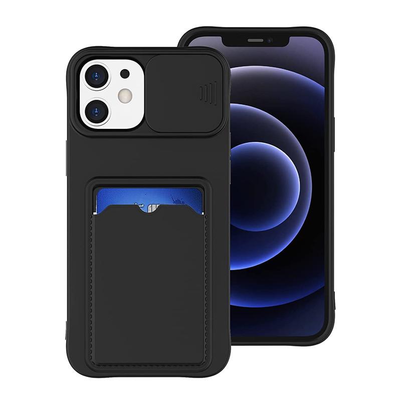 Schiebekamera-Schutz Brieftaschenhalter Kartenfach Handyhülle Für iPhone 16 15 14 Pro Max Plus Weiches Silikon Stoßfester Bumper