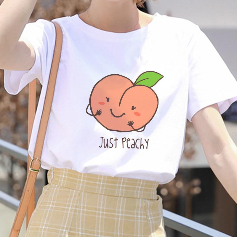 Cartoon Peach Juice Japanses Aesthetic Grunge T Shirt Women Harajuku Cute Kawaii Pink Summer Casual Tumblr Outfit Fashion Tops