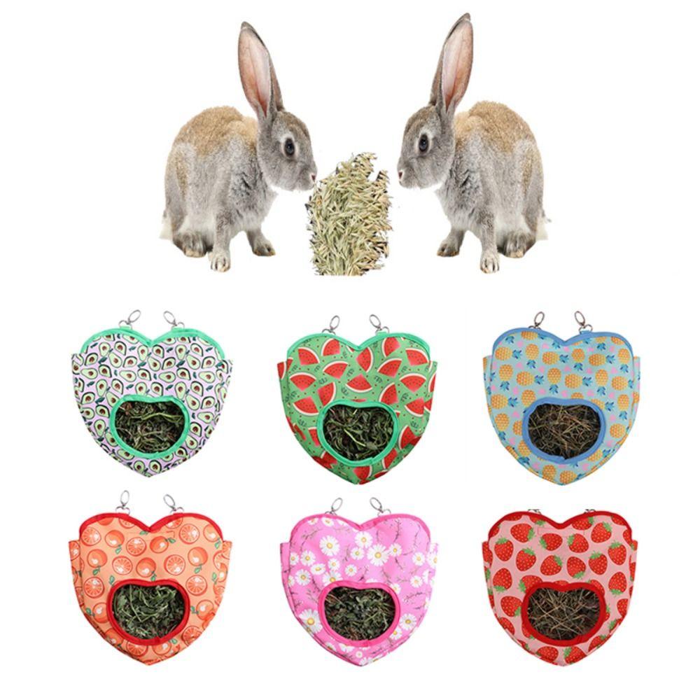 Hanging Heart-Shape Hay Bag Cute Feeding Dispenser Container Rabbit Feeding Bag  Hamster