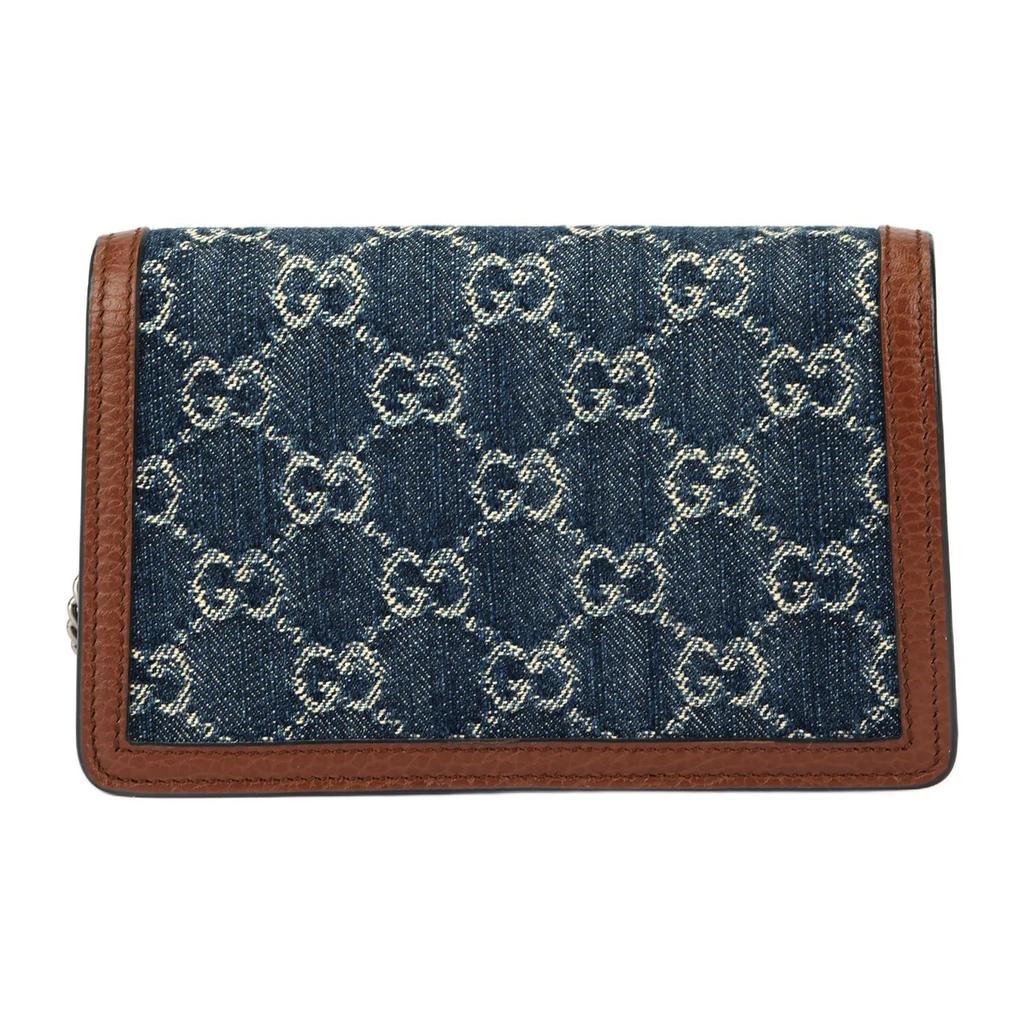 Gucci Borsa a tracolla in denim e pelle con fibbia a testa di tigre di Dioniso e logo monogramma per donna Grigio-Blu con Marrone
