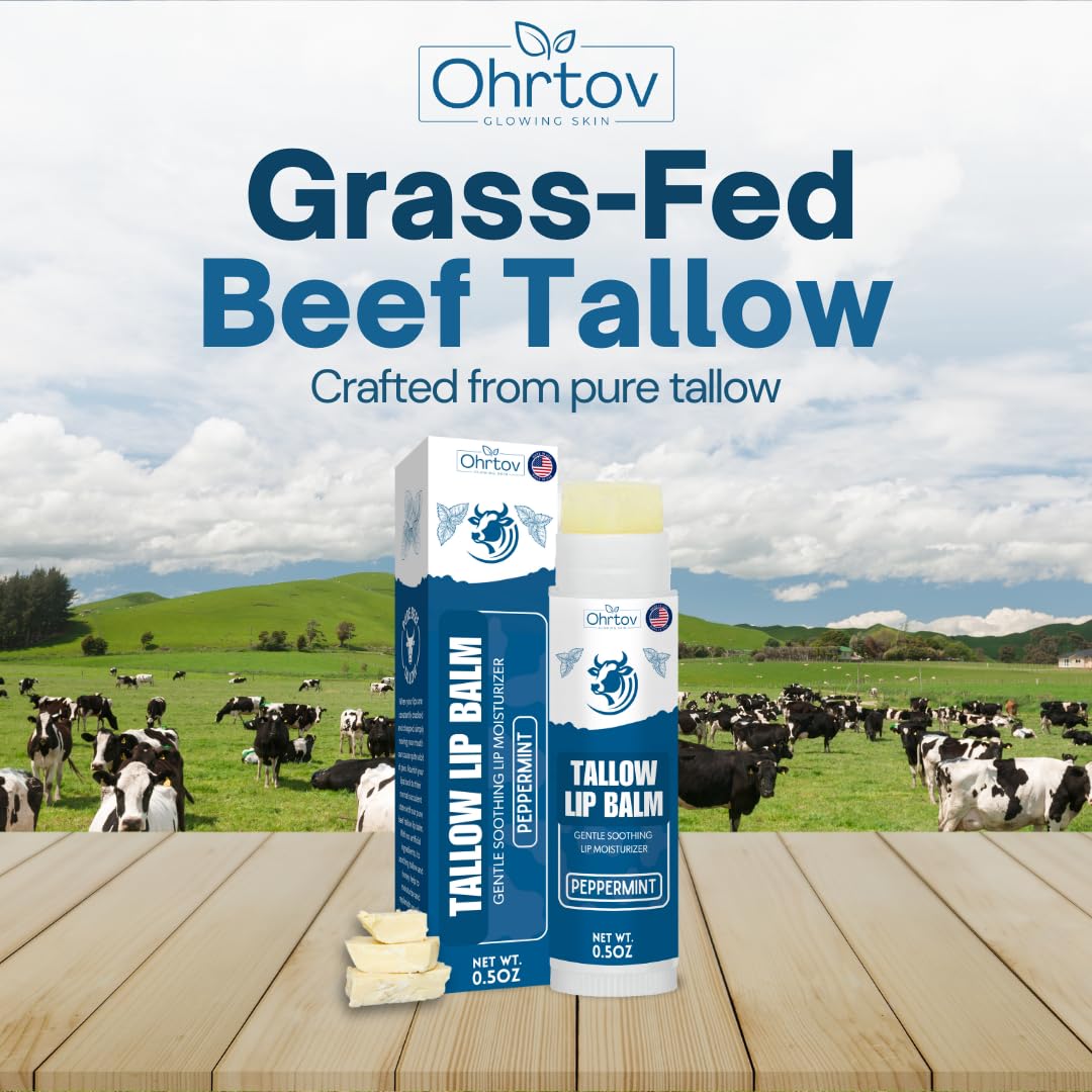 Beef Tallow Lip Balm – Natural Tallow Beeswax Chapstick – Hydrating Moisturizer Grass Fed Bison Tallow Balm Lip Care – Soothes Chapped, Dry