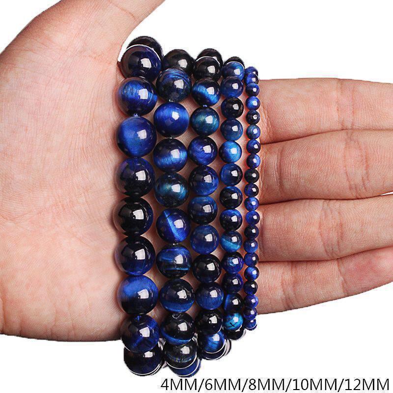 Hochwertiges Blaues Tigerauge Runde Perlen Armband - Halbfertiges Produkt, Auf Lager