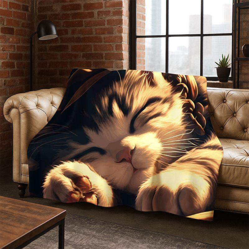 Cute Cat Kitten Cartoon Flannel Blanket Soft Warm Blanket Throw Blanket for Bedroom Living Room Bed Travel Camping Picnic Gift