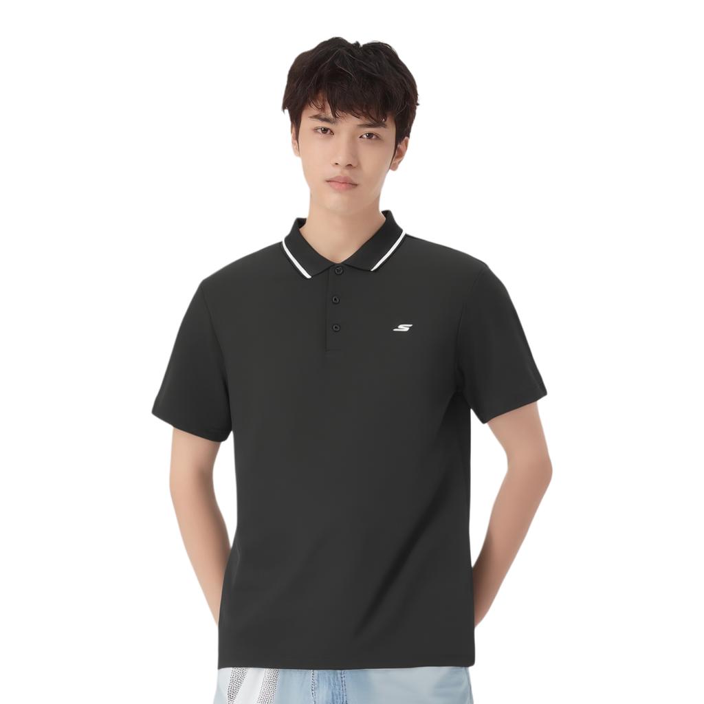 Skechers Loose Fit Sun Protection Breathable Short Sleeve Polo Shirt Men Tops Carbon-Black P225M080-0018