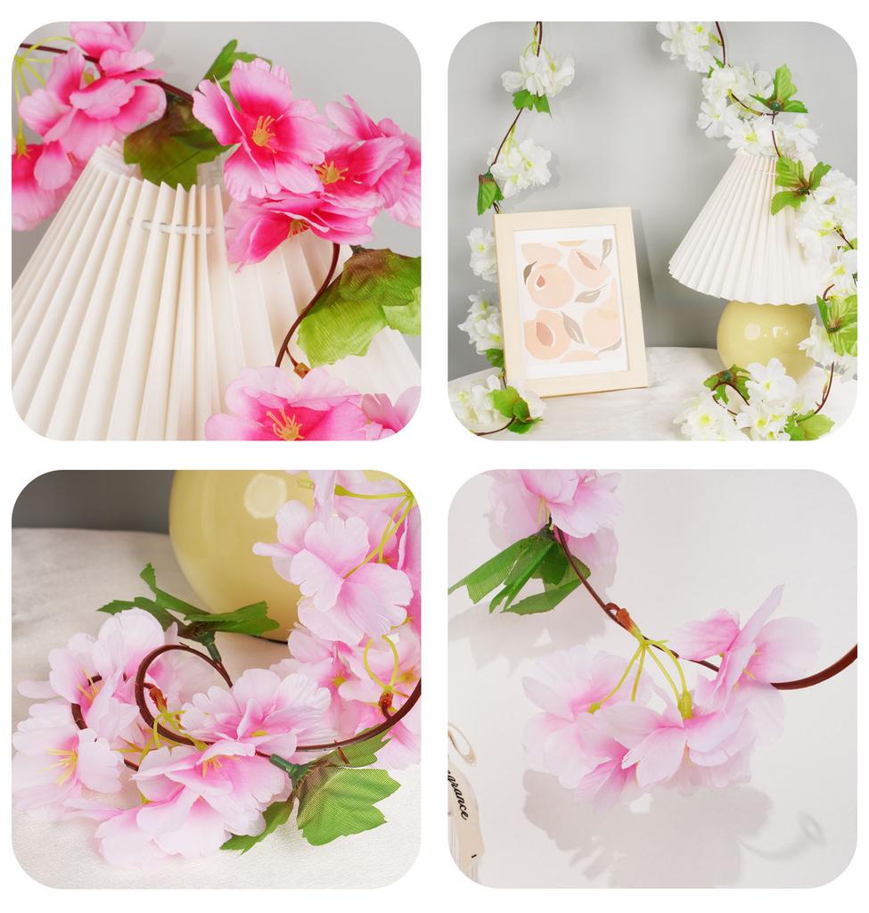 2.2m Flower Garland Artificial Flower String With Leaves Silk Sakura Cherry Ivy Vine Blossom For Wedding Home Garden Arch Decor