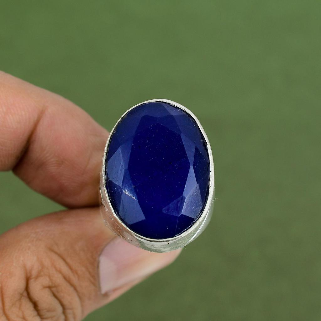Faceted Blue Sapphire Ring 925 Sterling Silver Ring Gemstone Ring Handmade Ring Healing Stone Jewelry Gifts For Women Available In Ring Size
