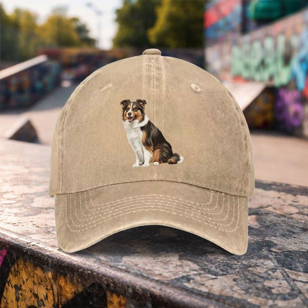 pc Casual Fashion Australian Shepherd Print Washed Baseball Cap Premium Versatile Outdoor Accessory Unisex Duckbill Hat Suitabl