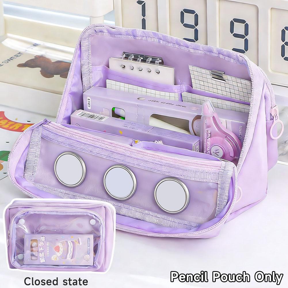 Large Capacity Transparent Pencil Case DIY Zipper Pen Bag 9 Layer Multi Function Students Stationery Storage Bag School Supplies