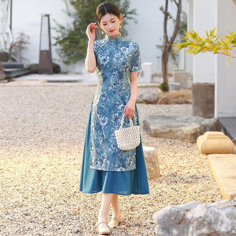 Blue Mother Dress, National Style, New Chinese Suzhou Cheongsam, Improved Young 1011 New Women's High-end Dress