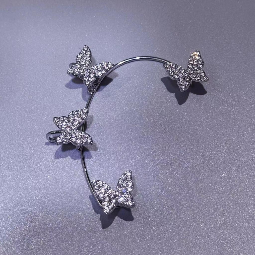 Trendy Diamond Butterfly Clip-On Earrings: Fashionable Non-Piercing Ear Hooks with Celebrity-Inspired Charm