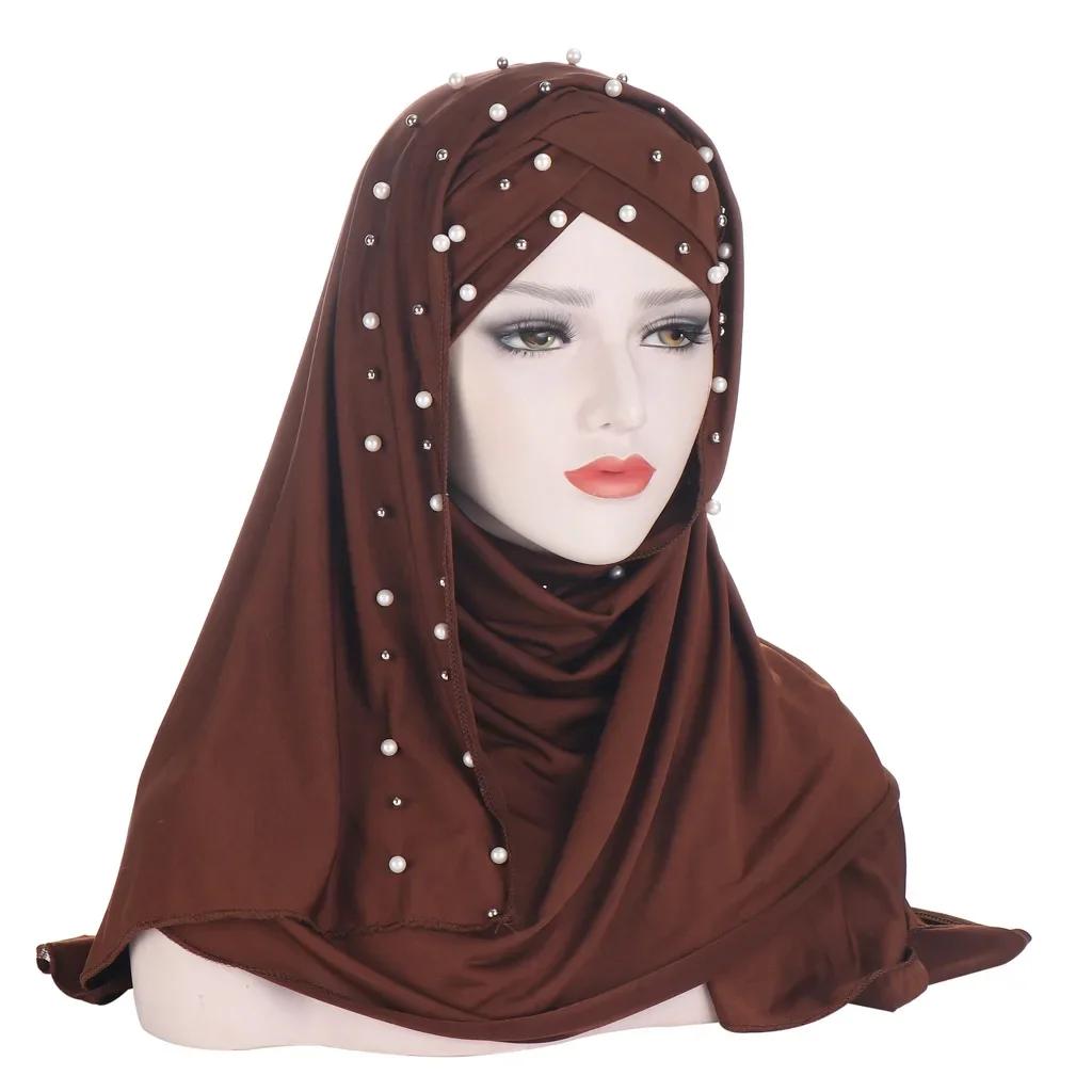 Sofort-Hijab Jersey-Hijabs Für Frauen Kreuz Stirn Pailletten-Turban Muslimische Frauen Hijab-Schal Türkischer Baumwoll-Hijab Für Frauen