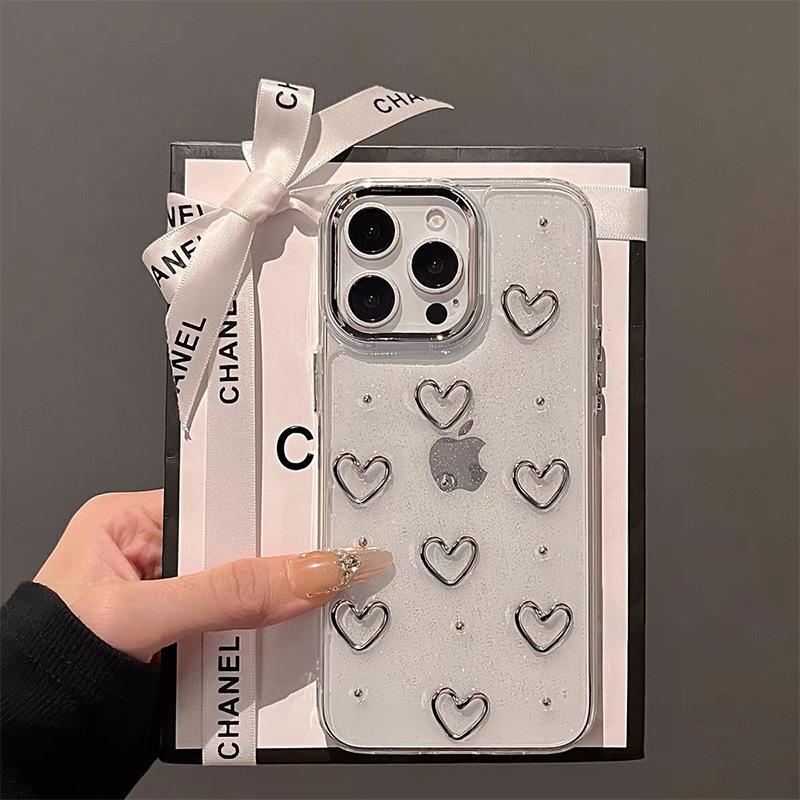 

Hollow Love Phone Case For iPhone17promax Beads Decorated 14 Transparent For Apple 15 Soft Case For iPhone 7/8/SE 2020