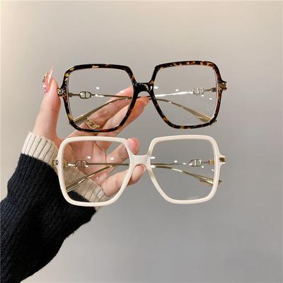Moda Oversized Square Eyewear Retro Anti-azul Luz Mulheres Armação de Metal Óculos Tendência Computador Óculos de Grau Luz Plana Espelho