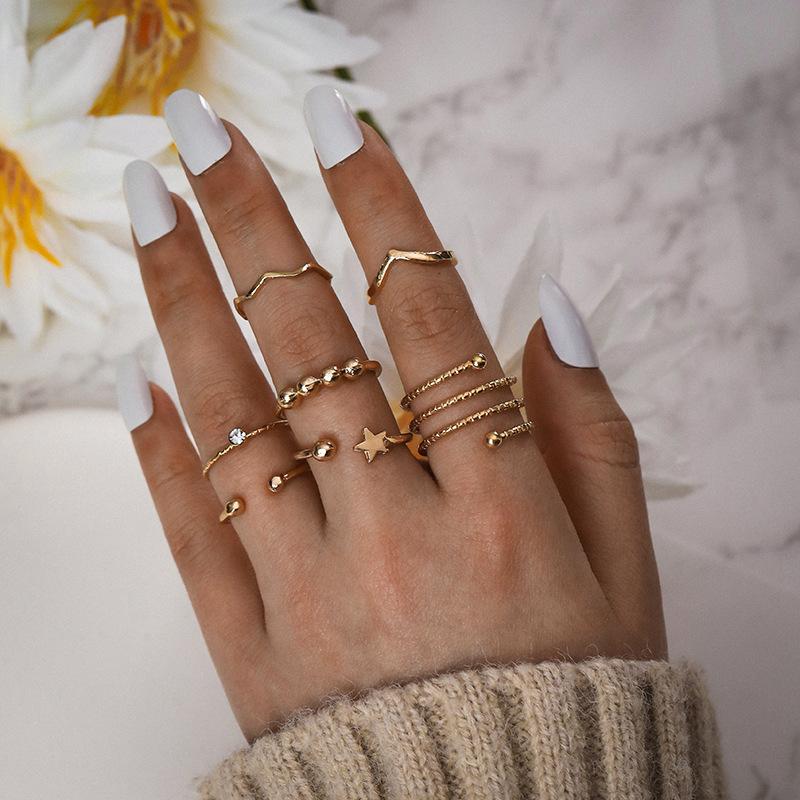 

Кольцо в европейском и американском стиле. Комбинация совместных колец в стиле Ins. Набор из 7 предметов. Открытое пружинное кольцо с пентаграммой. Женское оптовая продажа.