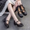 Johnature Lolita Genuine Leather Shoes Sweet Round Toe Thick Heel Wrinkled Women's Shoes