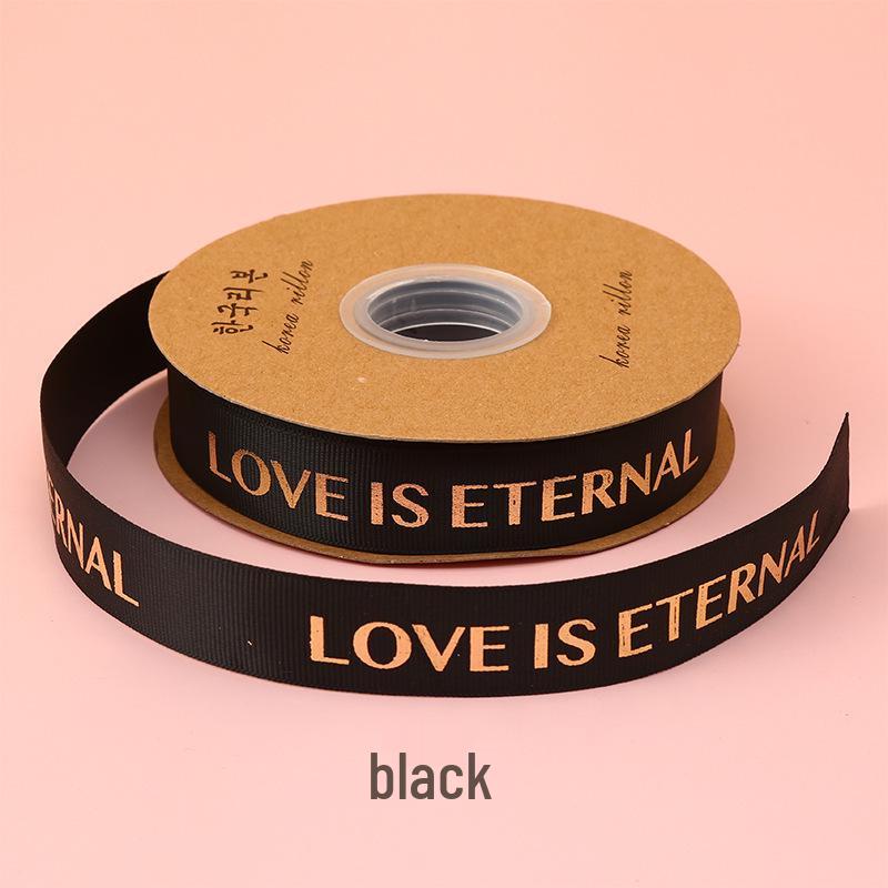 1CM Ribbed Silk Satin Ribbon with Hot Stamped English Letters for Cake Decoration and DIY Craft Gifts
