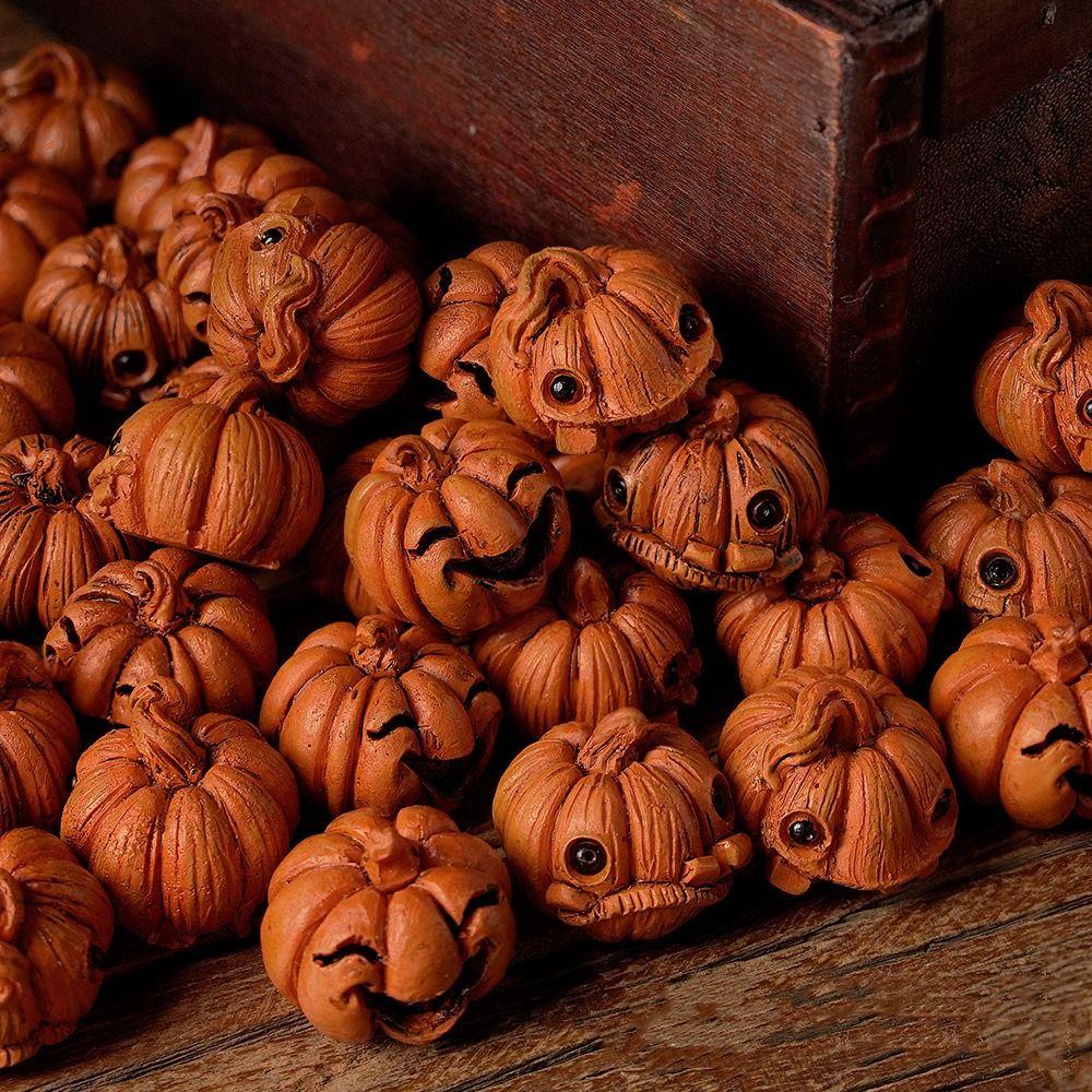 16Pcs Creative Miniature Halloween Decor Gothic Style Resin Resin Pumpkin Statue Unique Orange Mini Pumpkin Figurine