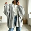 Autumn/Winter Solid Color Knit Cardigan: Women's Loose Patchwork Long Sleeve Sweater