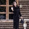 1011 autumn and winter new product elastic slim temperament thin long-sleeved cheongsam literary new Chinese thickened primer skirt