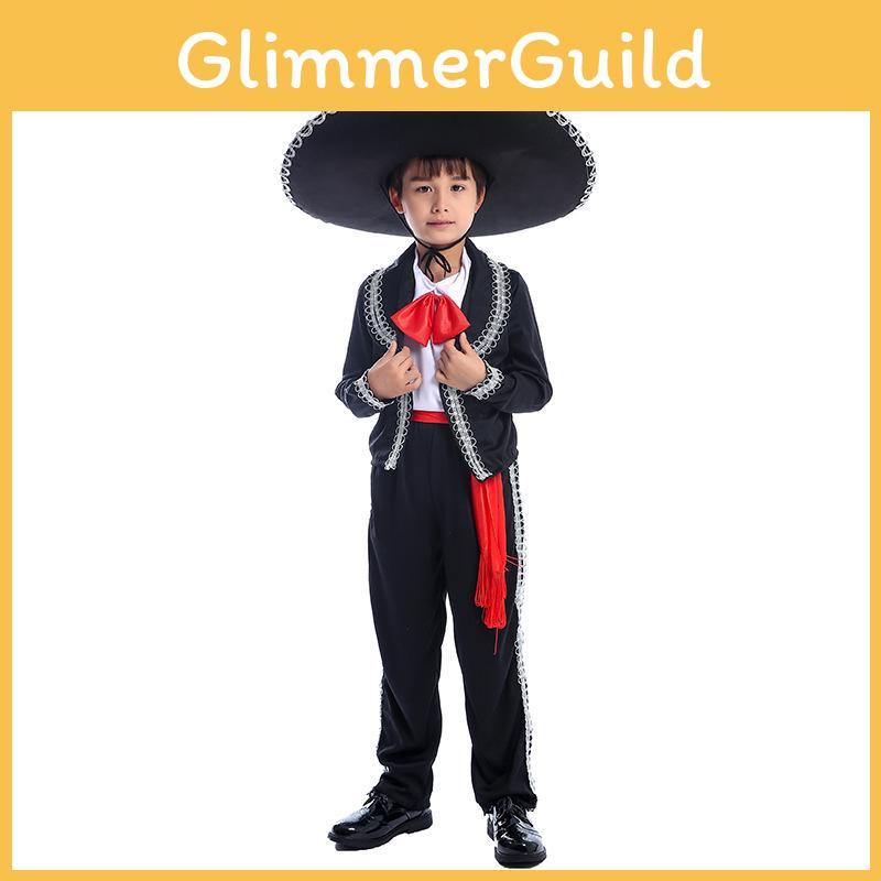 Ethnic Mexican Childrens Dance Attire With Printed Design And Long Sleeve For Stage Use