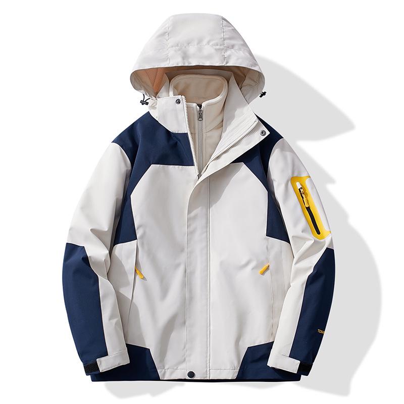 Waterproof 3-in-1 Hooded Mountaineering Jacket for Couples: Men & Women’s Winter Outdoor Windbreaker