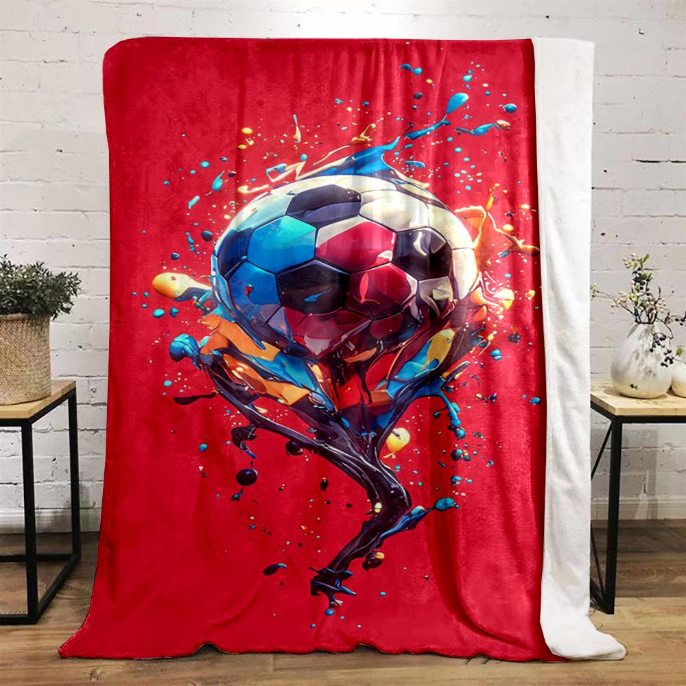 Colorful Soccer Ball Splash Design bedroom blanket - printed Flannel blanket for bedroom, living room, sofa, and nap