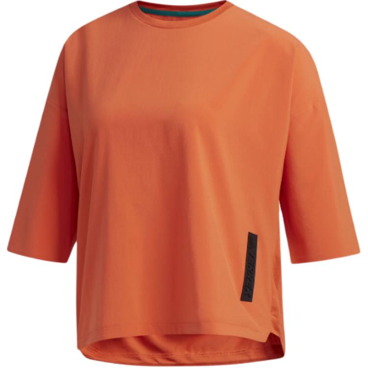 

Adidas Простая однотонная удобная повседневная спортивная футболка с рукавом три четверти женские топы оранжевая FN0872 S