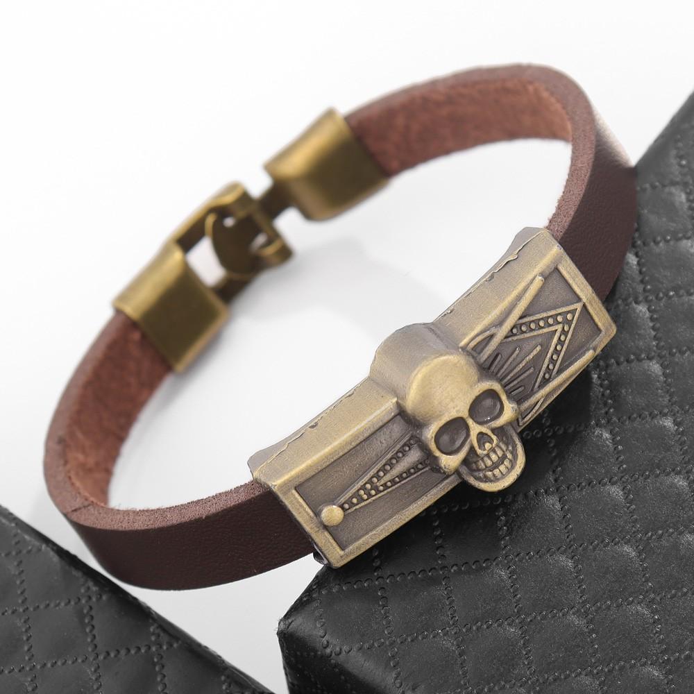 Pánský náramek v retro stylu lebky Velkorysý jednoduchý náramek s koženým náramkem Vánoční dárek