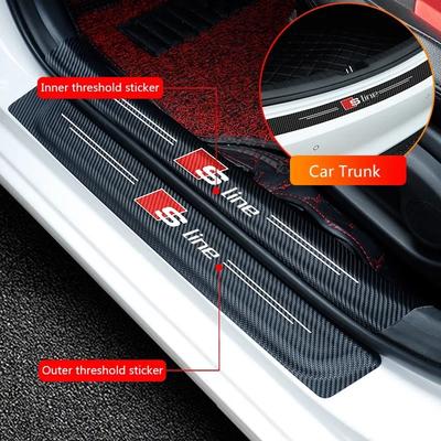 2026 4 Stück Auto Styling Fiber Türschwellen Schmutzfänger Schutz Aufkleber Türschwellenschutz Für 4YGYE SLINE A3 A4 A5 A6 A7 S3 S4 S5 Q5