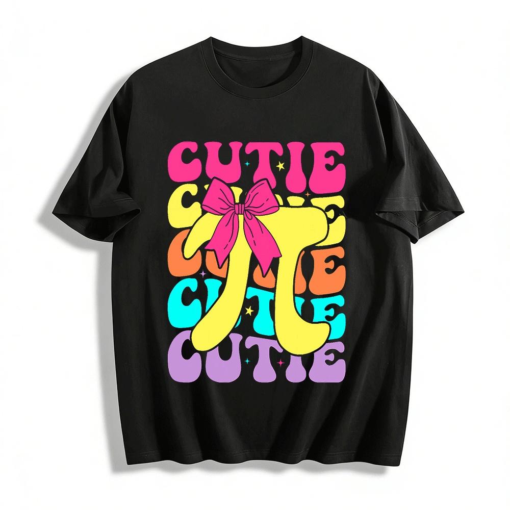 Cute Pi Element Bow Print T-shirt Kids Casual Short Sleeve Top Pure cotton T-shirt XXS
