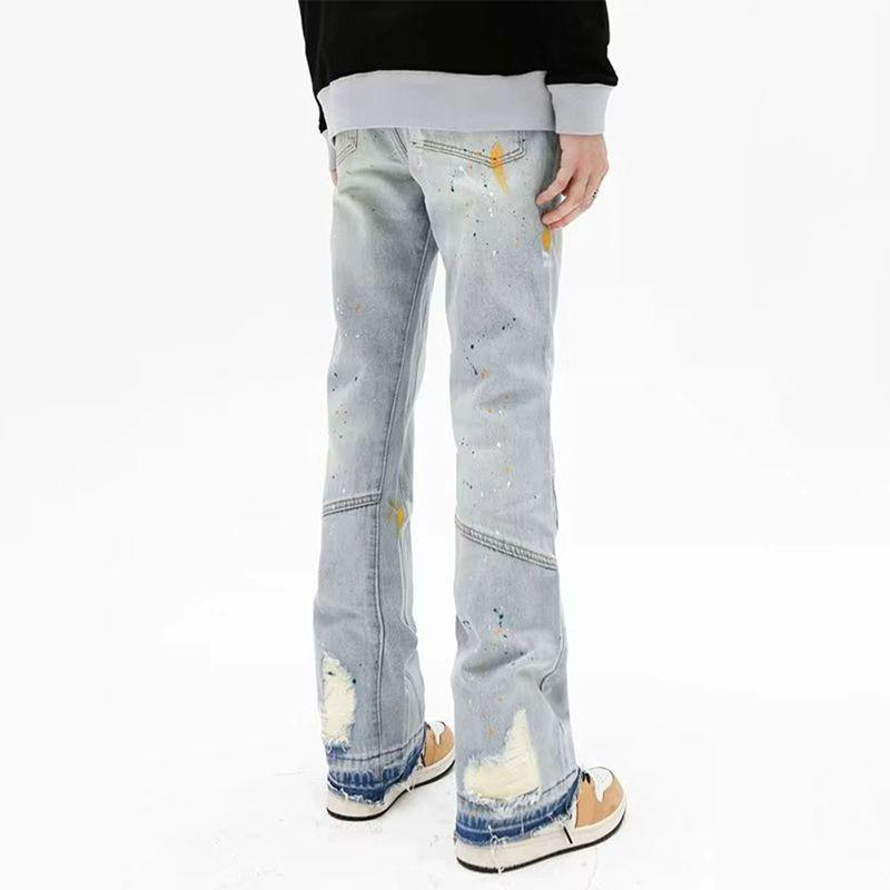 Pánské džíny do zvonu ve streetovém stylu s cákanci inkoustu pro jaro a podzim - Trendy, ležérní, volné, slim fit