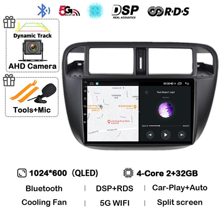 Android 14 Carplay Auto Autoradio WIFI+4G For Honda Civic 1996-2001 Car Radio Multimedia Video Player GPS Stereo 360 Camera WIFI