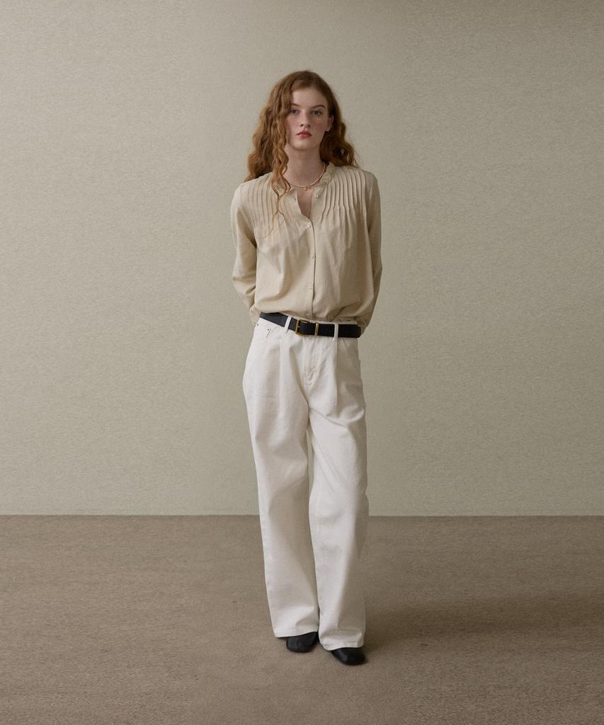 Opeundoeoseutyudio Frill Neck Blouse Beige