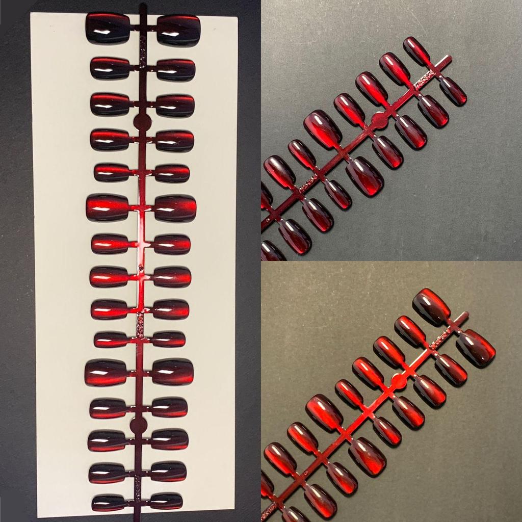 Pure Color Cat Eye Nail Art Stickers: Short Square False Nails