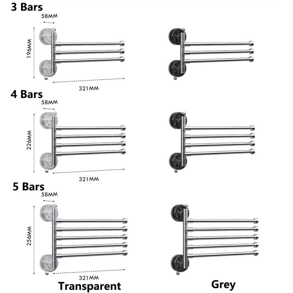 180° Rotating Towel Rack 3/4/5 Bars Toilet Towel Rod New Clothes Hanger