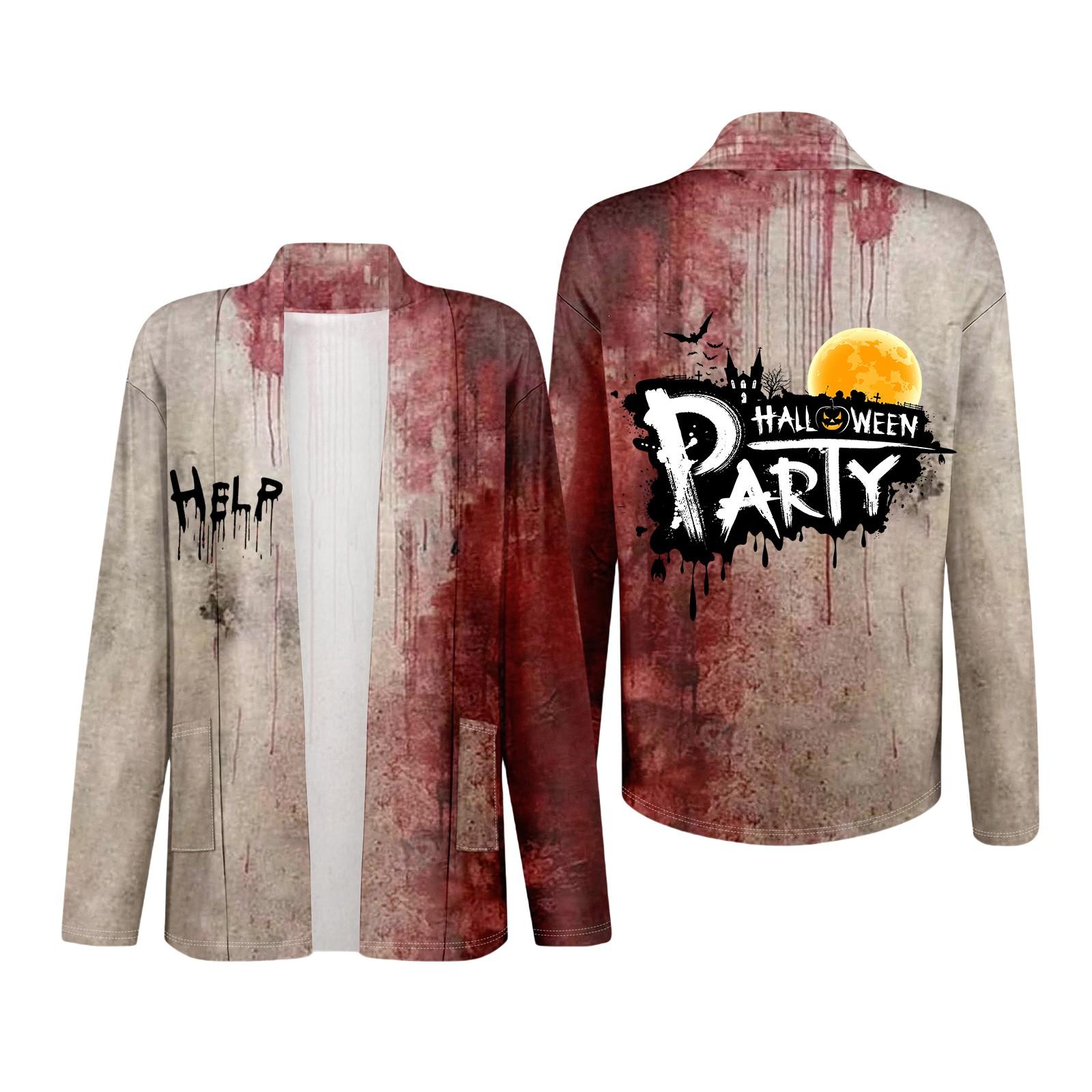 

Women s Long Sleeve Cardigan V Neck Fashion Halloween Printed Shirt Lightweight Casual Loose Thin Cardigans With Pockets S білий