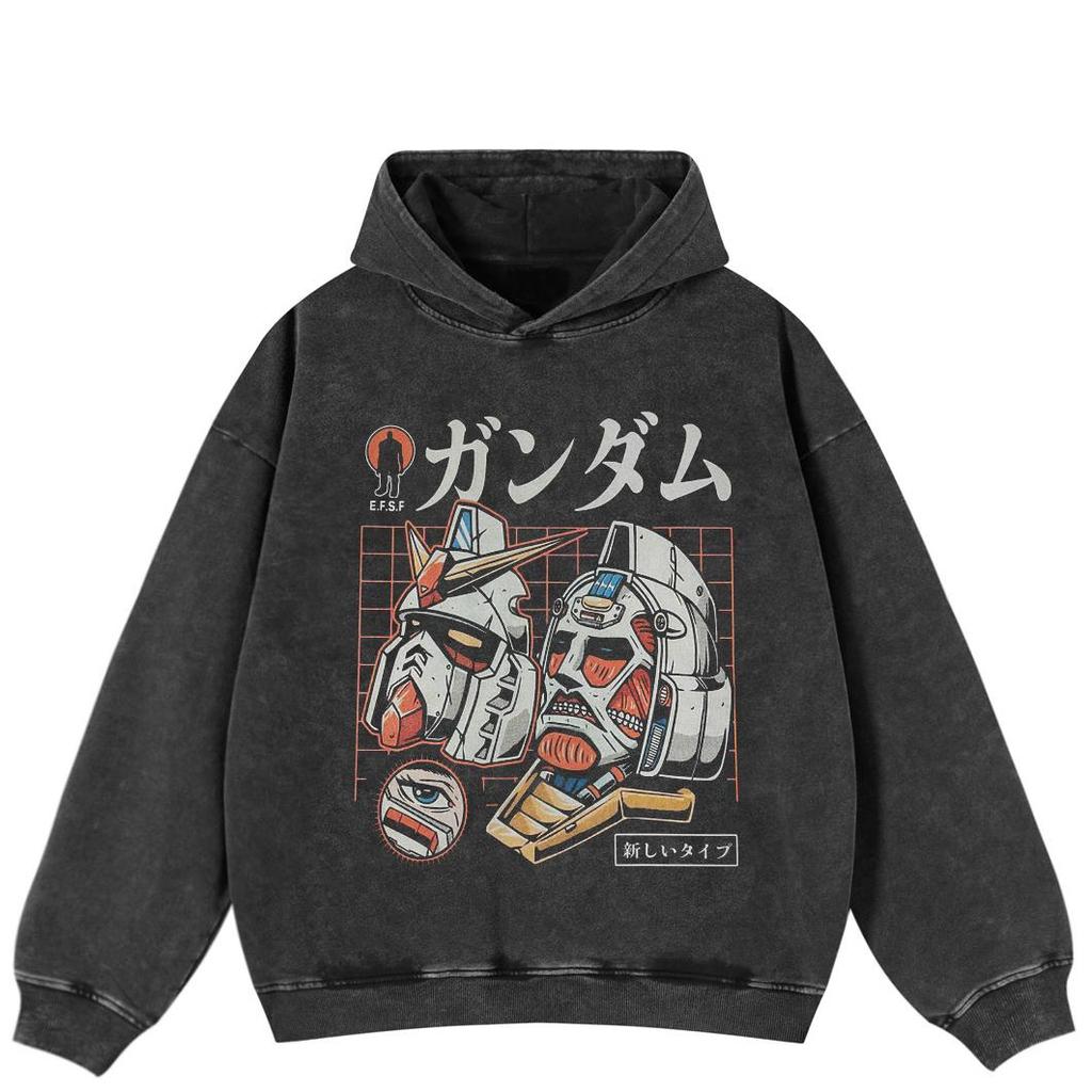 Streetwear Funny Graphic Side Pockets Pullover Unisex Oversized Washed Black Hoodie