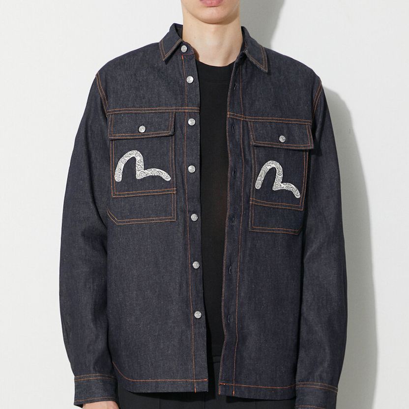 Evisu AW23 Seagull Logo And Icon Embroidered Shirt Men shirts Denim-Blue 2EAHTM3SL7031XXCT