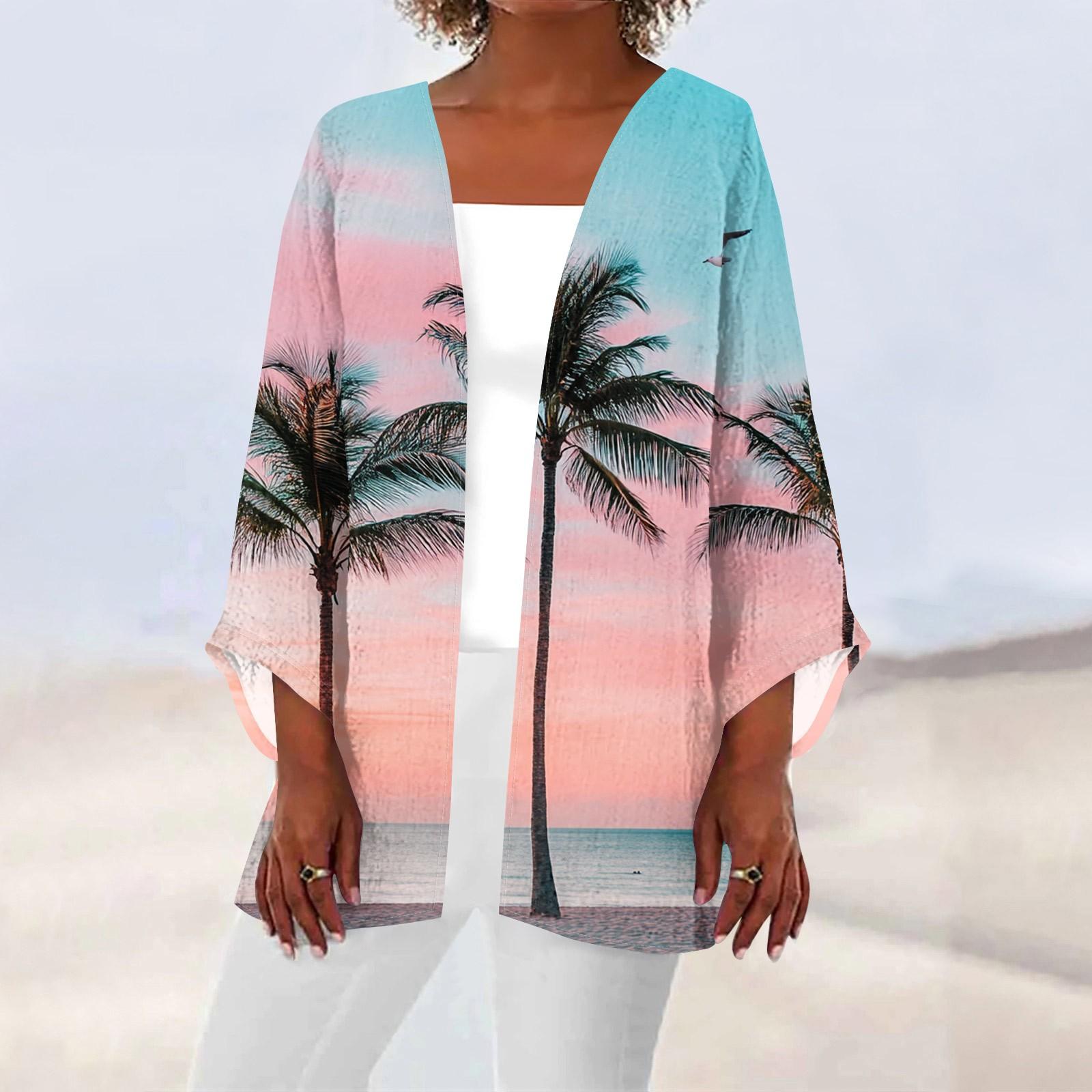 

Женская повседневная модная пляжная легкая куртка средней длины с принтом «Океан-Три» XXL розовый