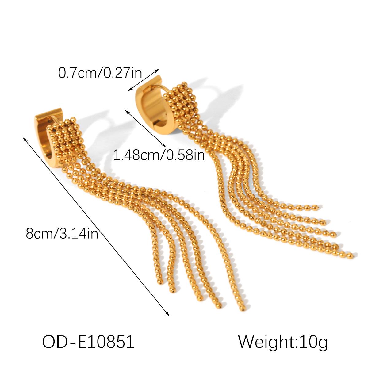 Elegant European & American Tassel Stainless Steel Ear Cuffs - 18k Gold, Non-Fading High-End Fashion Studs for Women