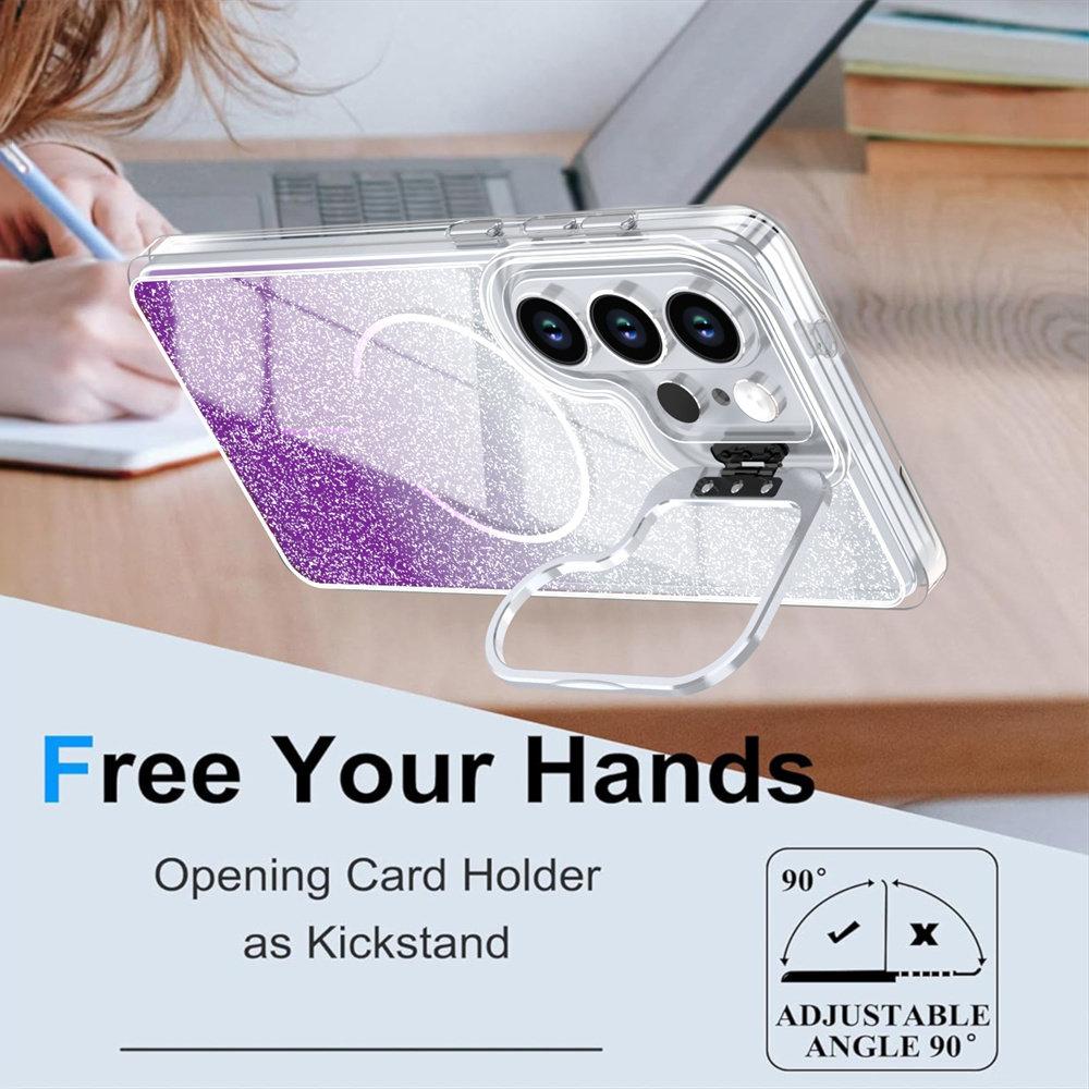 Glitter Gradient for Magsafe Bracket Case for Samsung Galaxy S26 Ultra S25 Plus S24 FE A56 A37 A17 Magnetic Holder Stand Cover