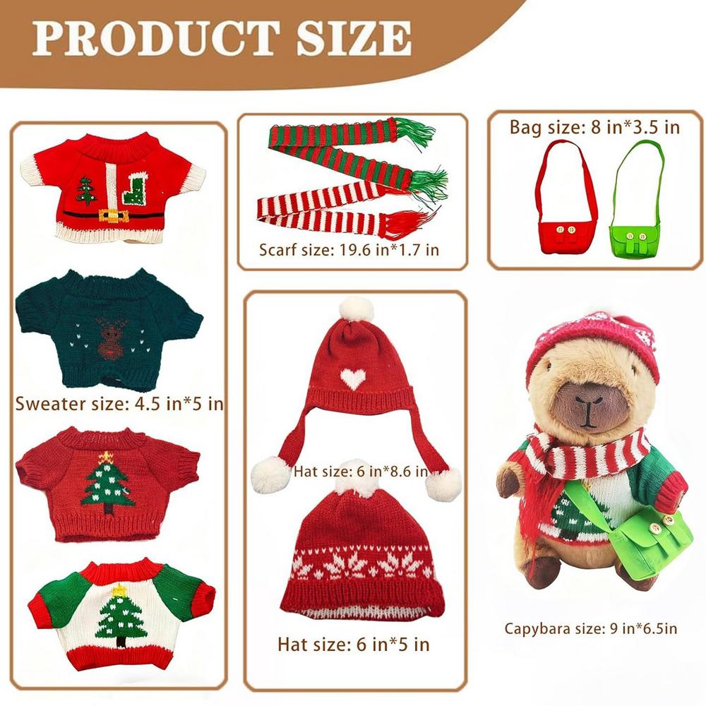 

9.8in Christmas Capybara Plush Toy with Clothes, Cute Dress Up Doll for Boys Girls, Adults, Friends, Home & Car Decor